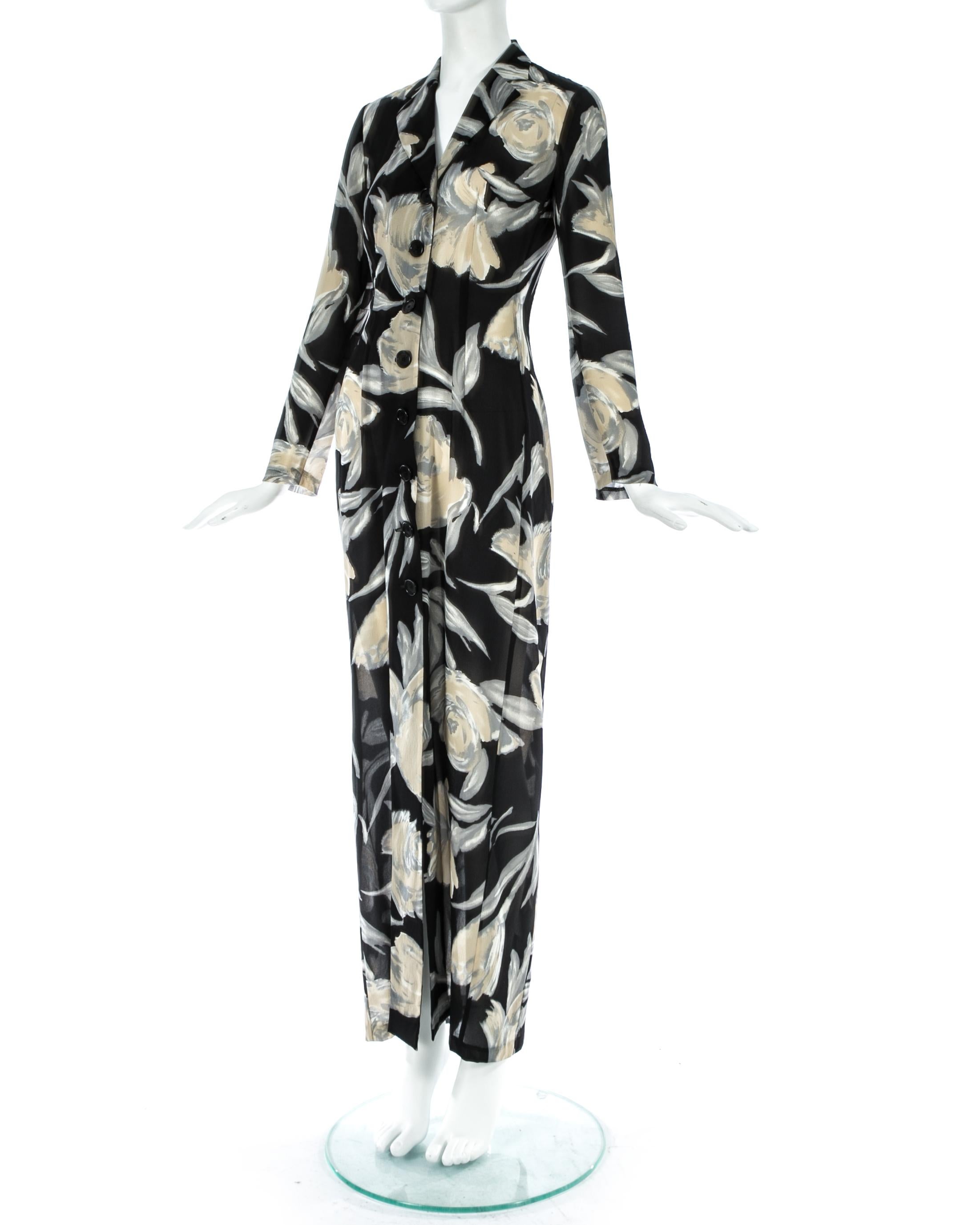 Black Dolce & Gabbana black and cream silk floral shirt dress, S/S 1997 For Sale