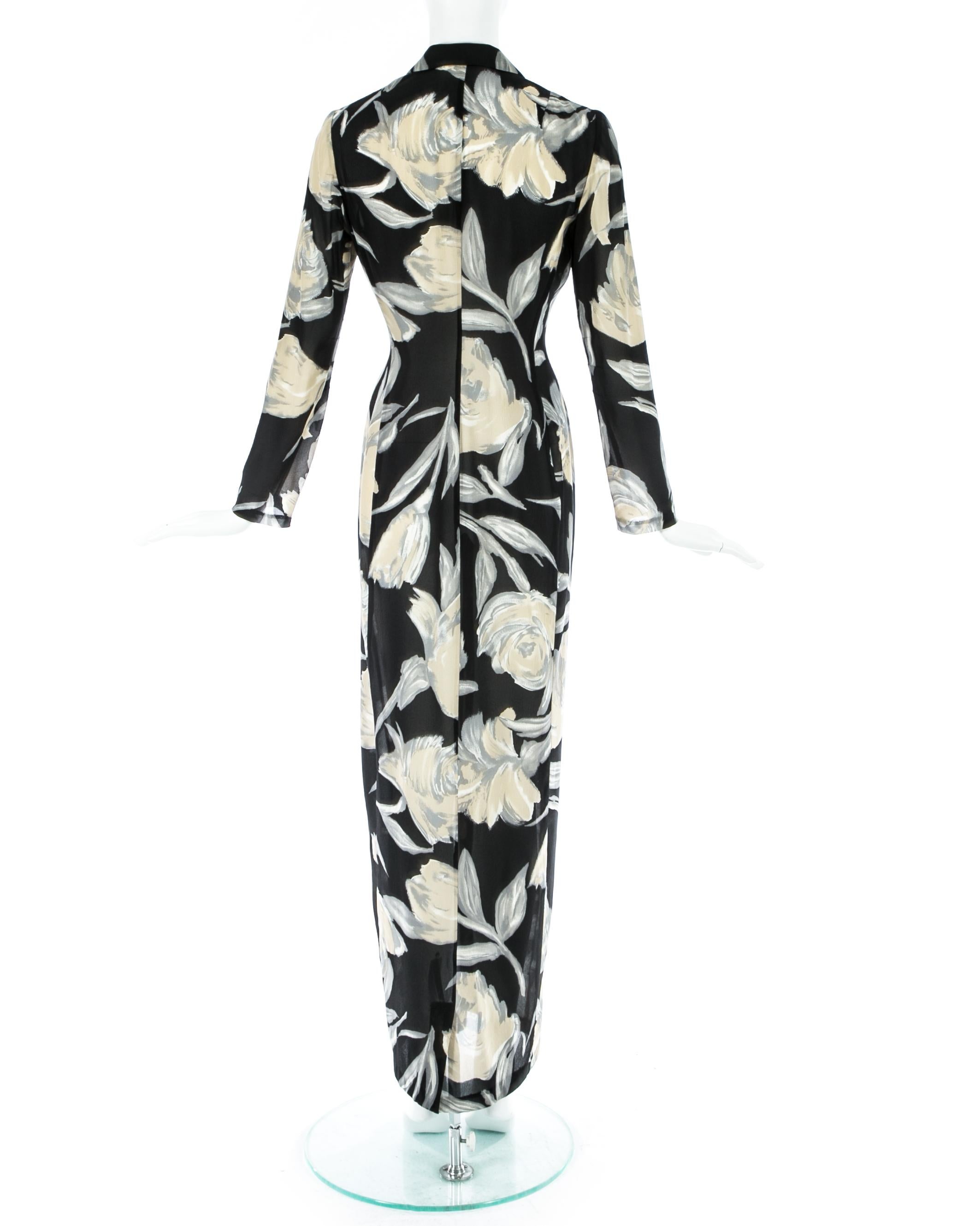 Robe chemise à fleurs en soie noire et crème Dolce & Gabbana, S/S 1997 Pour femmes en vente