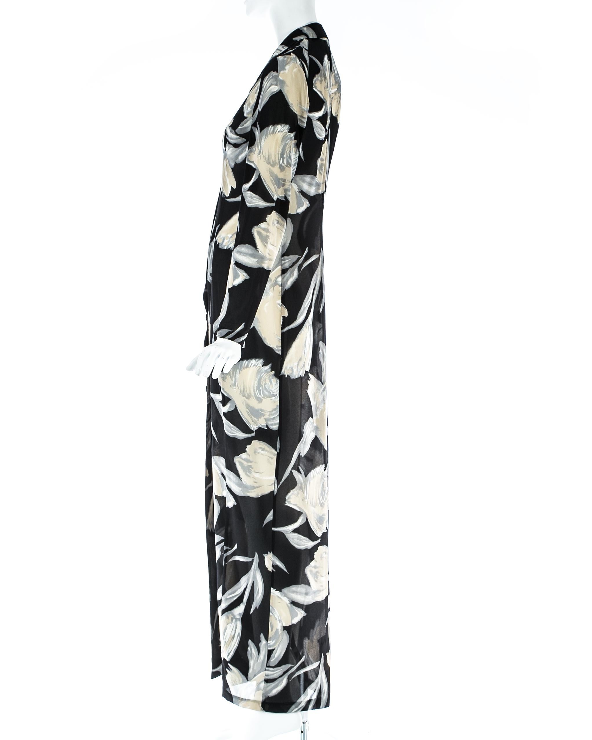 Women's Dolce & Gabbana black and cream silk floral shirt dress, S/S 1997 For Sale