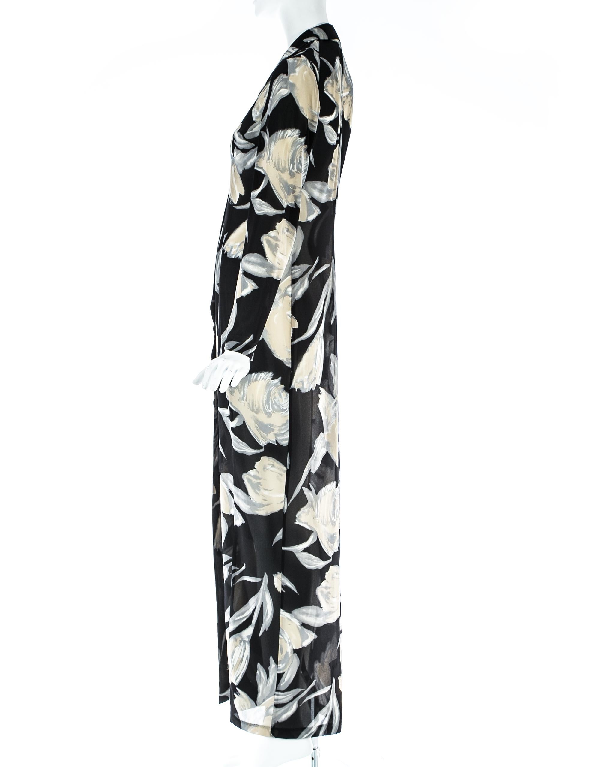 Dolce & Gabbana vestido camisero floral de seda negro y crema, S/S 1997 en venta 1