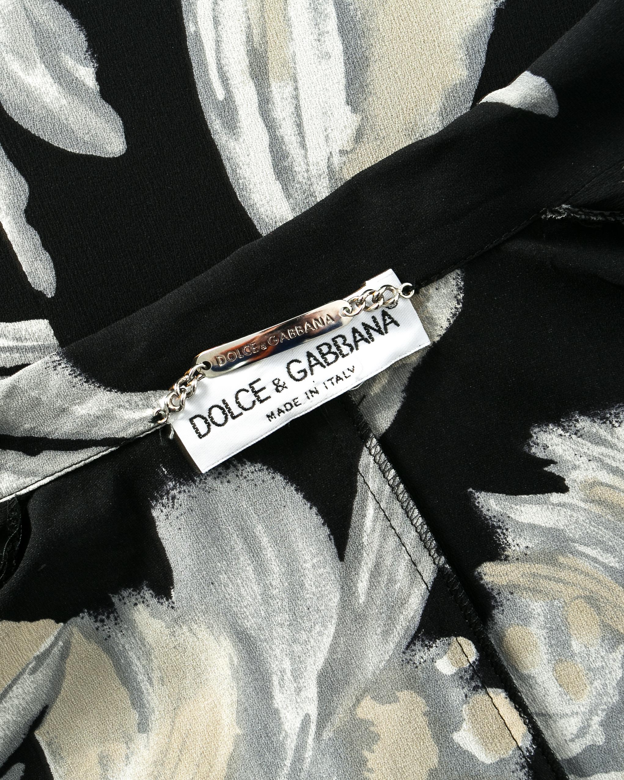 Dolce & Gabbana vestido camisero floral de seda negro y crema, S/S 1997 en venta 2