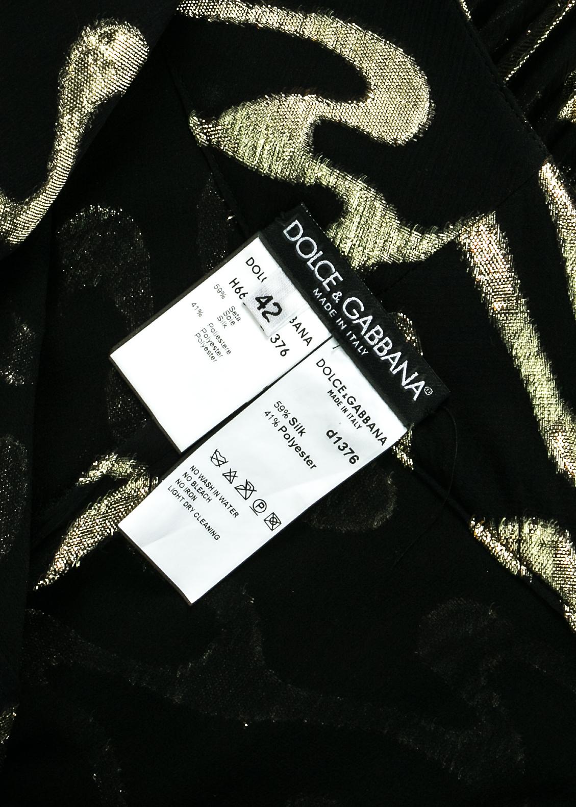 Dolce & Gabbana black and gold chiffon wide leg pleated evening pants, A/W 2000 In Good Condition For Sale In London, GB
