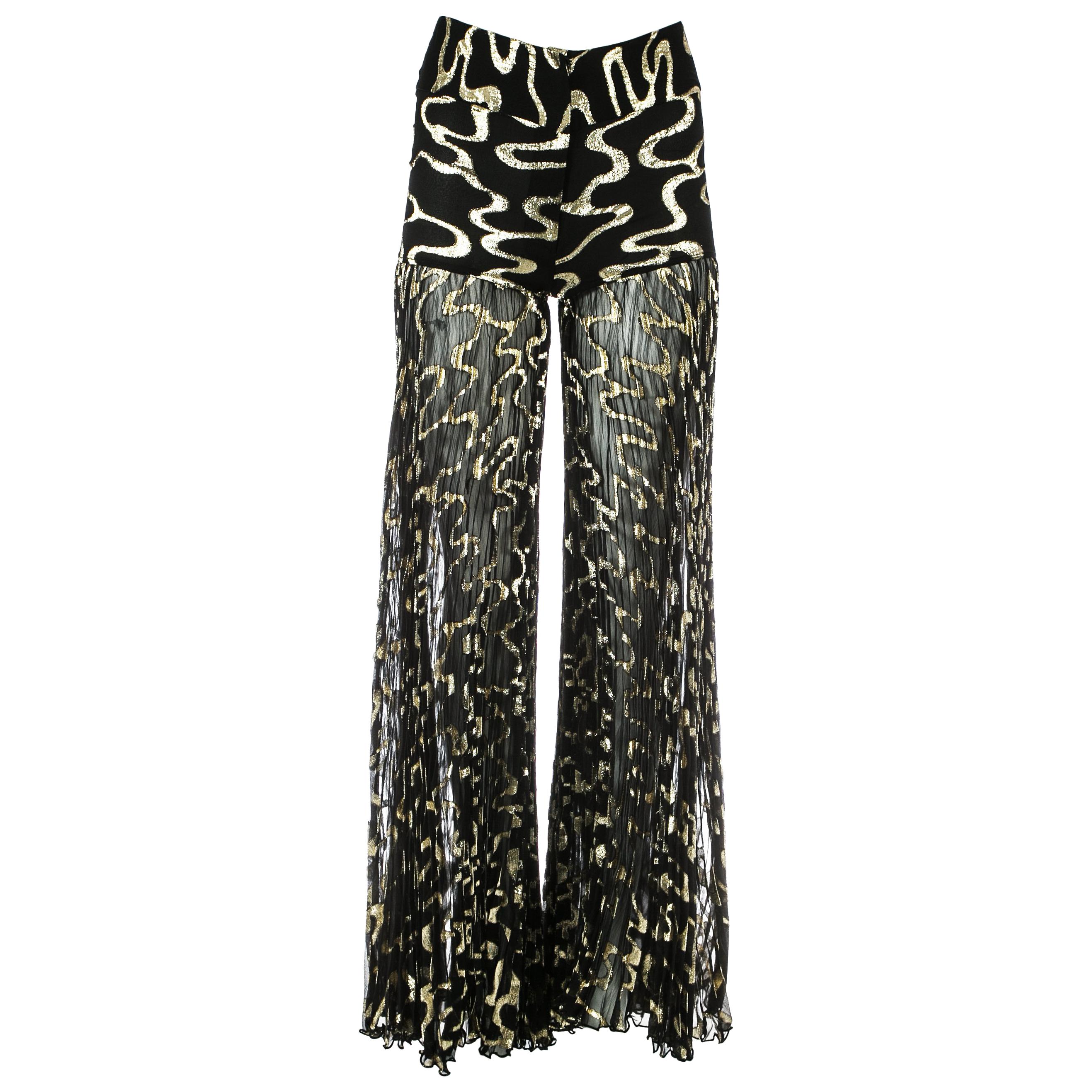Dolce & Gabbana: pantaloni da sera a gamba larga in chiffon nero e oro con pieghe, A/I 2000