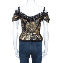 Dolce & Gabbana Black and Gold Jacquard Off Shoulder Corset Top M