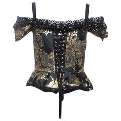 Dolce 
Gabbana Black and Gold Jacquard Off Shoulder Corset Top M