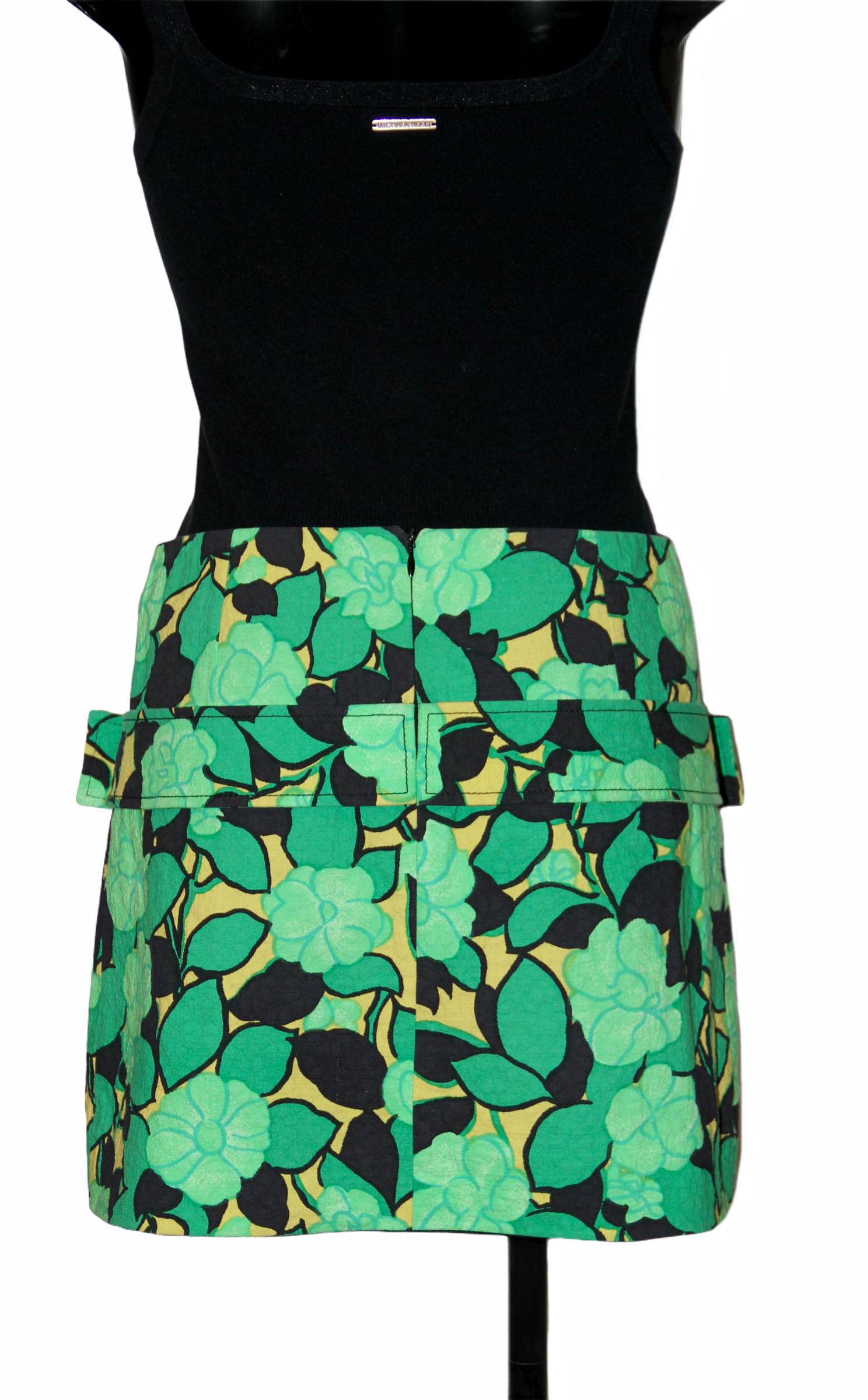 Women's Dolce & Gabbana Black and Green Mini Skirt with Strass Buckles