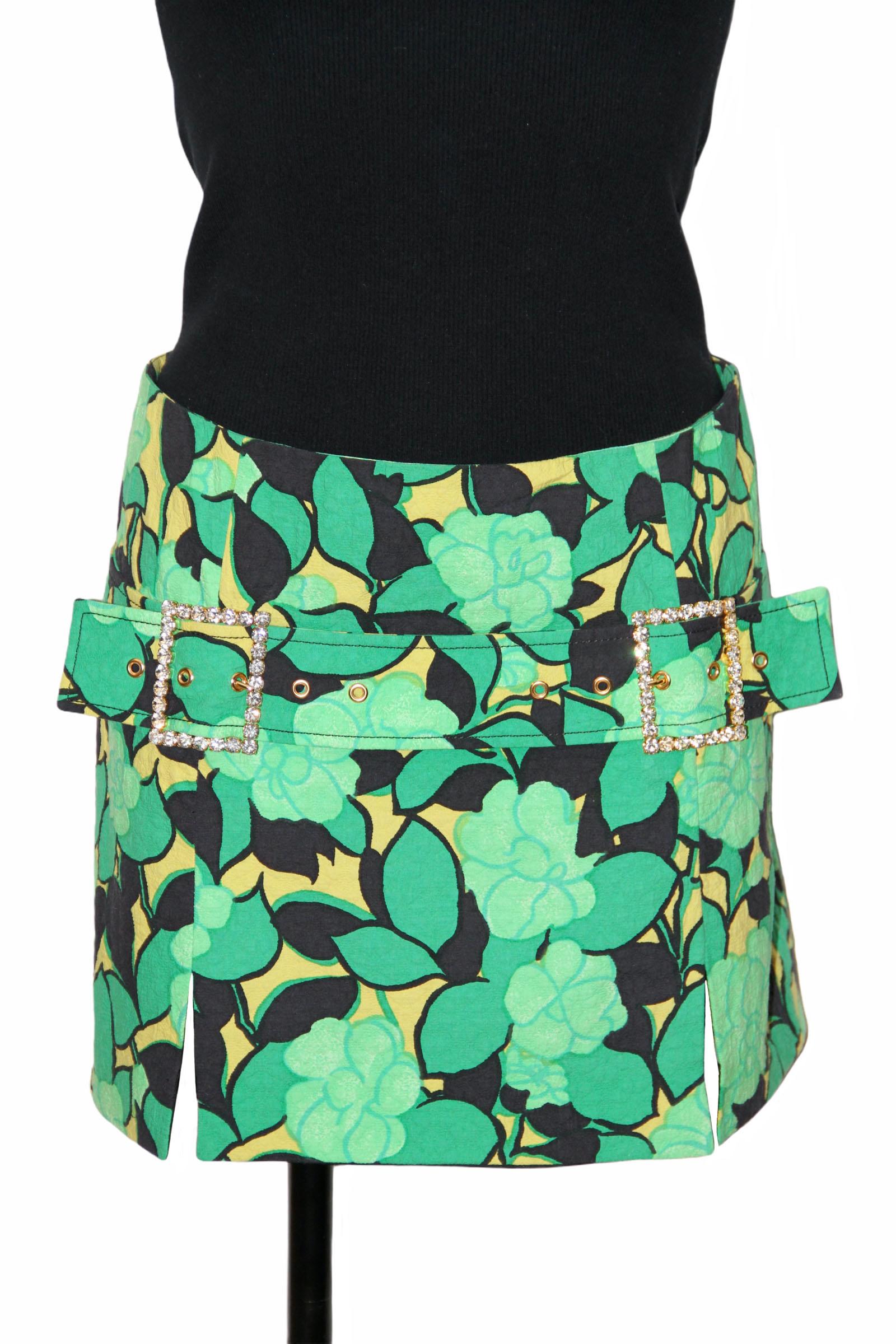 Dolce & Gabbana Black and Green Mini Skirt with Strass Buckles 1