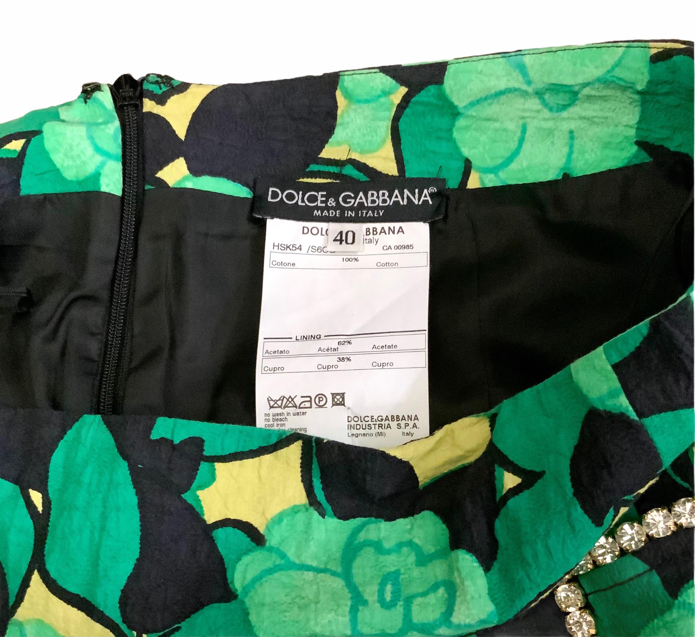 Dolce & Gabbana Black and Green Mini Skirt with Strass Buckles 3