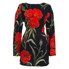 Dolce & Gabbana Black and Red Floral Printed Long Sleeve Tunic M