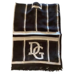 Dolce & Gabbana Black and White Cashmere Modal DG Logo Men Scarf Wrap Italy