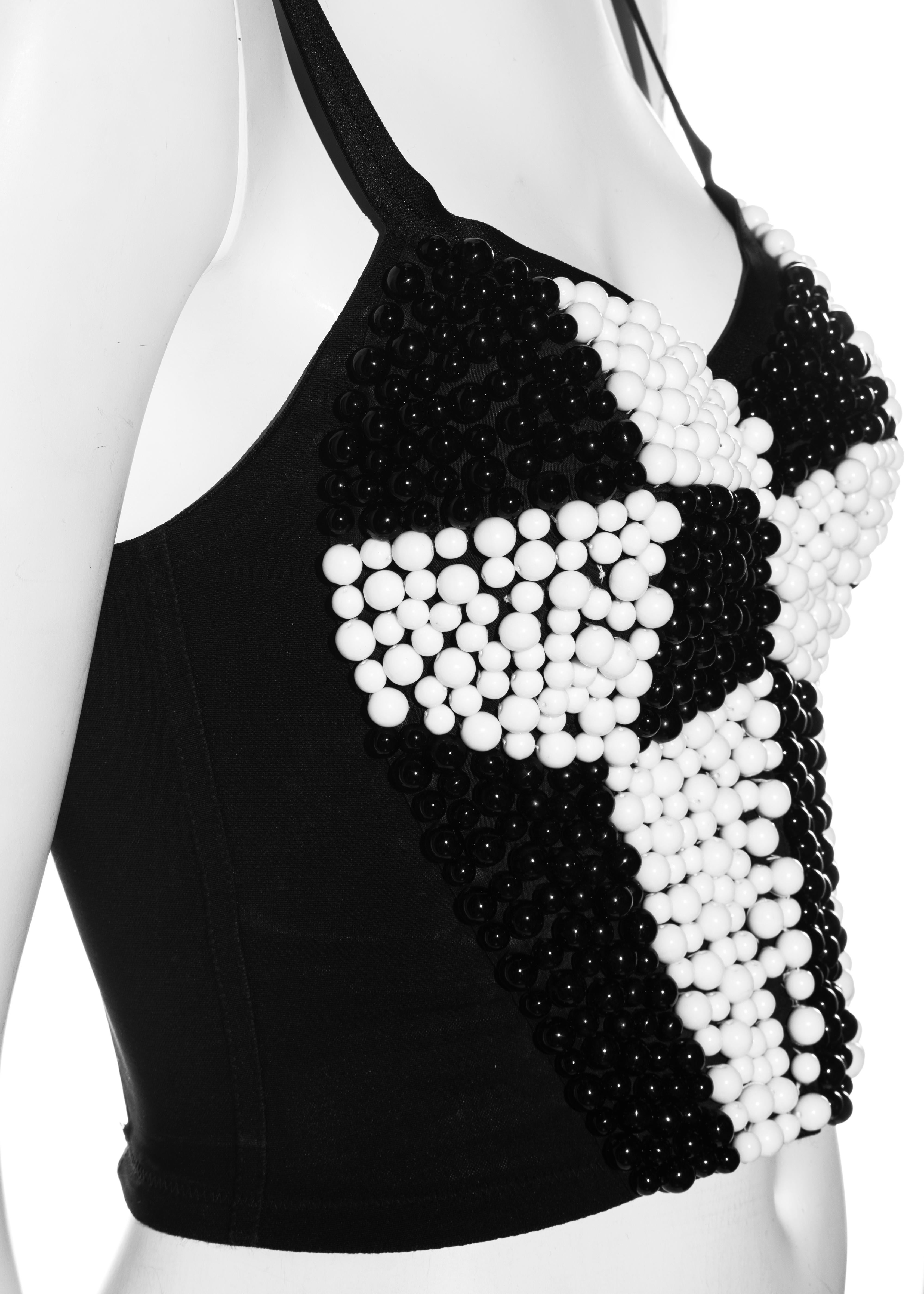 Dolce & Gabbana black and white checkered beaded corset top, ss 1991 In Good Condition In London, GB
