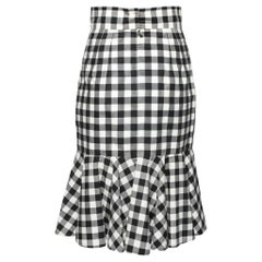 Dolce & Gabbana Black and White Checkered Ruffle Hem Skirt S