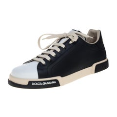 Dolce & Gabbana Black And White Leather Portofino Sneakers Size EU 45