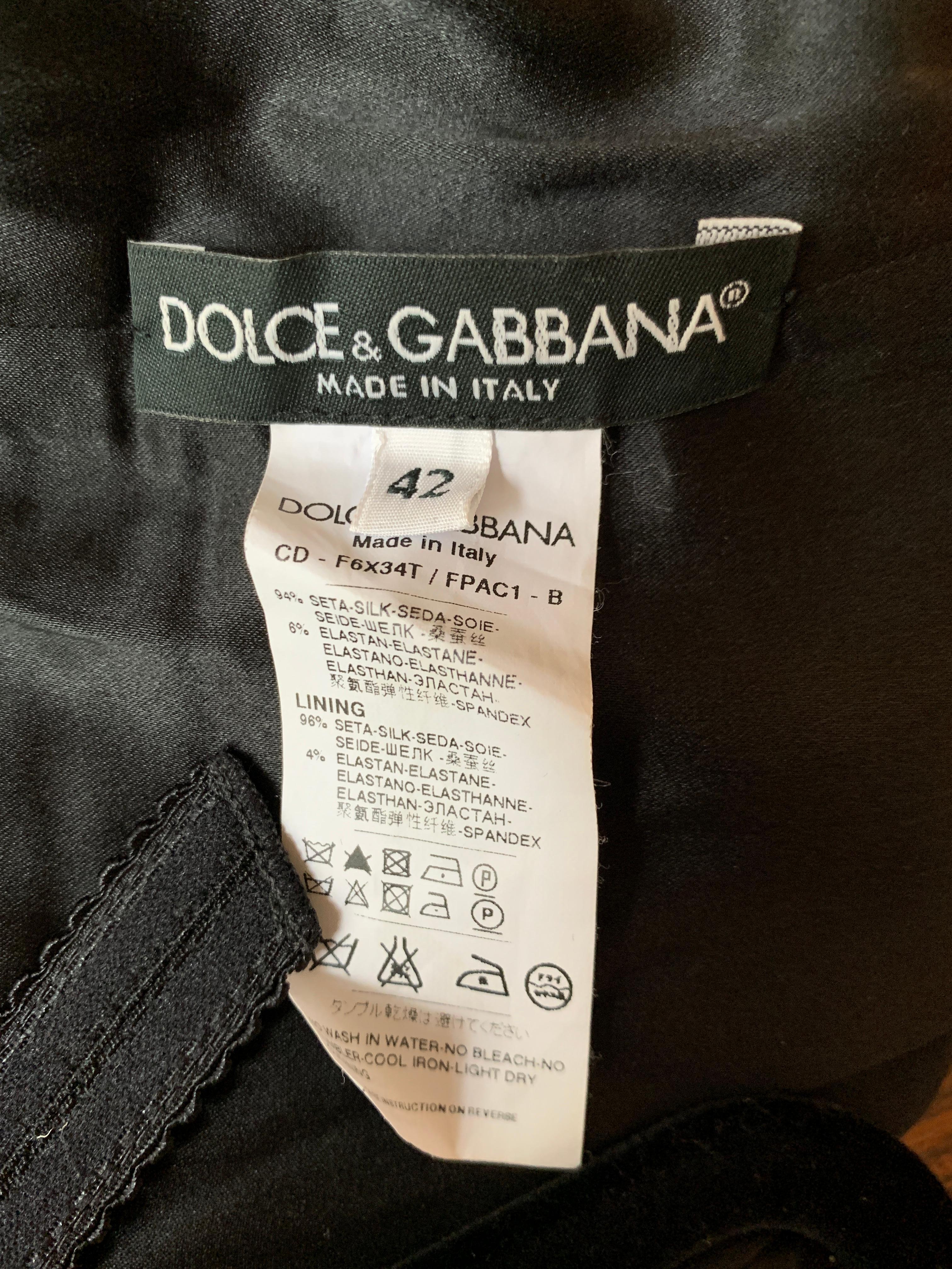 Women's Dolce & Gabbana Black and White Silk Lace Print Midi Wiggle Dress Cross Back