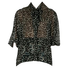 Dolce & Gabbana Black and White Star Print Neck Tie Detail Blouse M