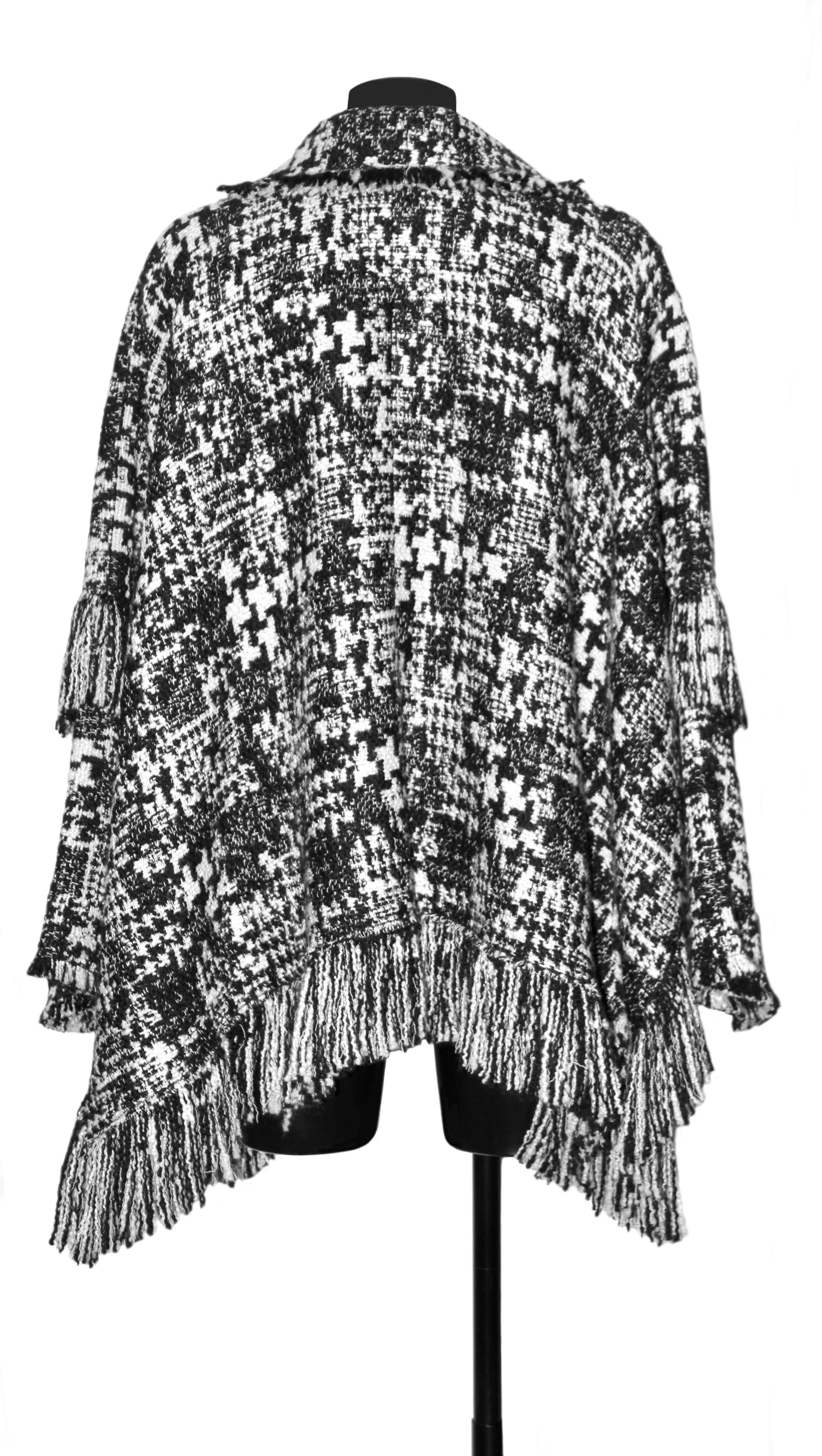 Women's Dolce & Gabbana Black and White Tweed Poncho Cape