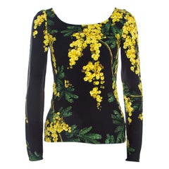 Dolce & Gabbana Black and Yellow Floral Acacia Print Long Sleeve Top S