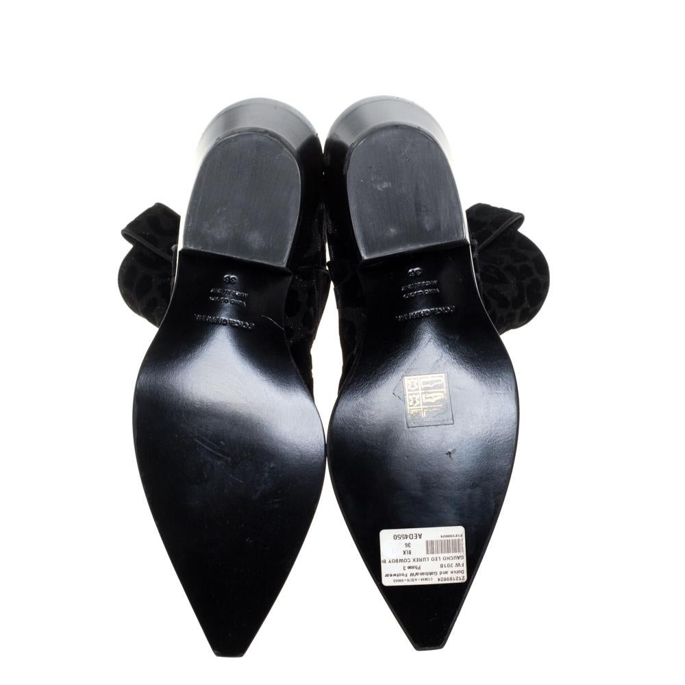 Dolce & Gabbana Black Animal Print Lurex and Velvet Cowboy Boots Size 36 In New Condition In Dubai, Al Qouz 2
