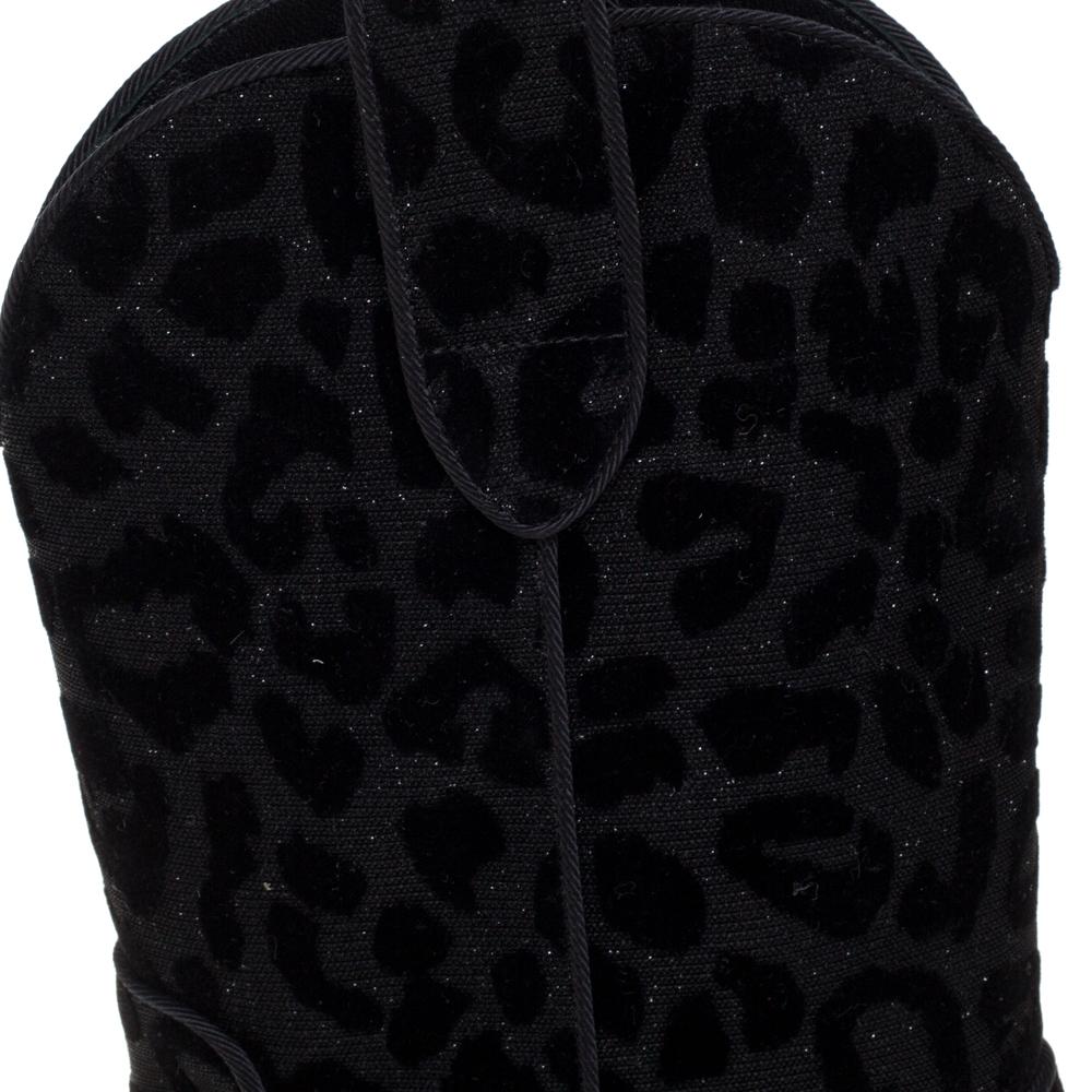 Dolce & Gabbana Black Animal Print Lurex and Velvet Cowboy Boots Size 36 1