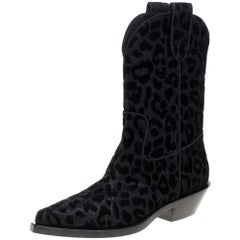 Dolce & Gabbana Black Animal Print Lurex and Velvet Cowboy Boots Size 36