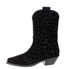 Dolce & Gabbana Black Animal Print Lurex and Velvet Cowboy Boots Size 37.5