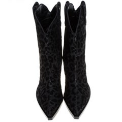 Dolce & Gabbana Black Animal Print Lurex and Velvet Cowboy Boots Size 37.5