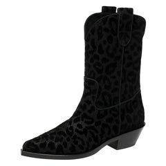 Dolce & Gabbana Black Animal Print Lurex and Velvet Cowboy Boots Size 38
