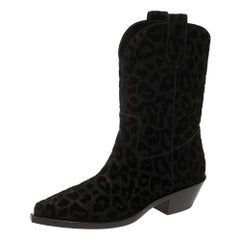 Bottes de cowboy Dolce & Gabbana en velours et lurex noir imprimé animal, taille 38,5