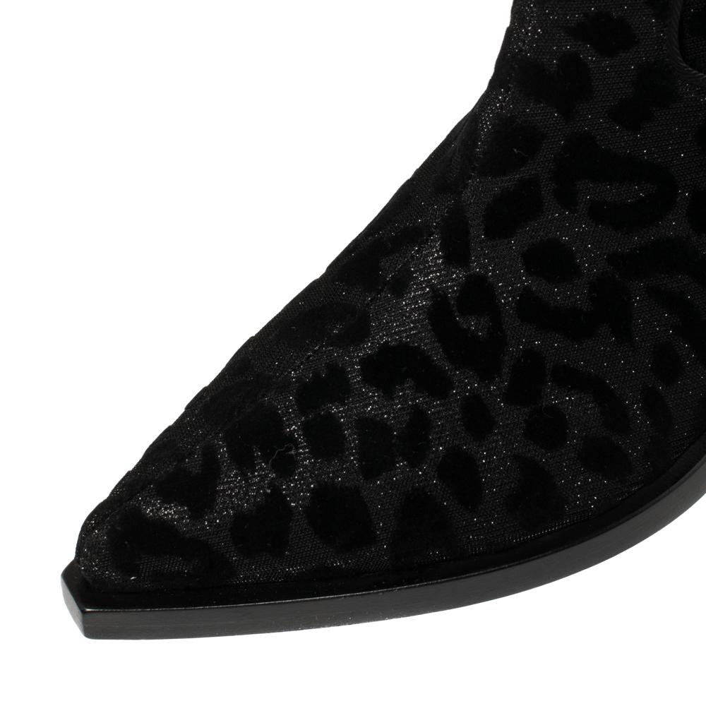 Dolce & Gabbana Black Animal Print Lurex and Velvet Cowboy Boots Size 39 1