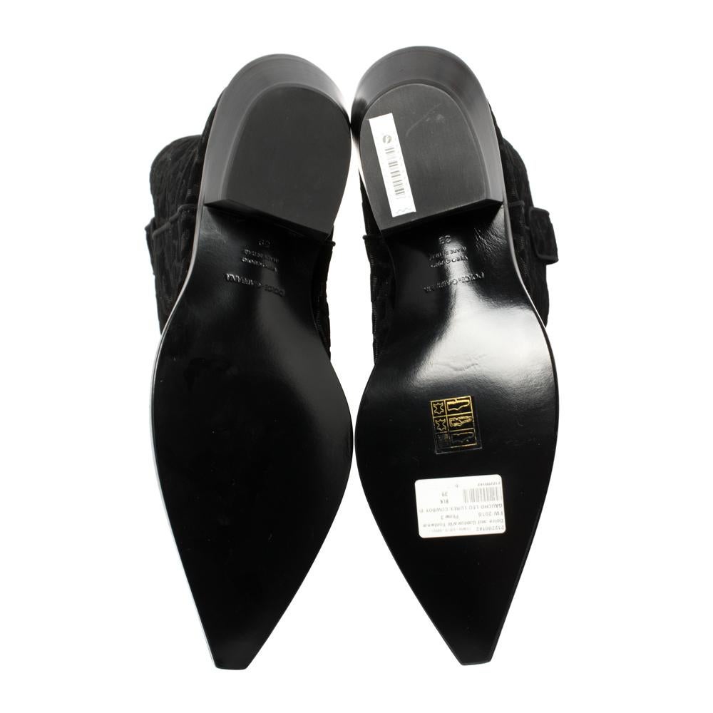 Dolce & Gabbana Black Animal Print Lurex and Velvet Cowboy Boots Size 39 2