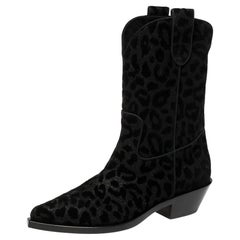 Dolce & Gabbana Black Animal Print Lurex and Velvet Cowboy Boots Size 39