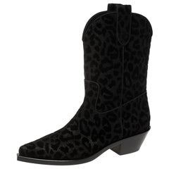Dolce & Gabbana Black Animal Print Lurex and Velvet Cowboy Boots Size 40