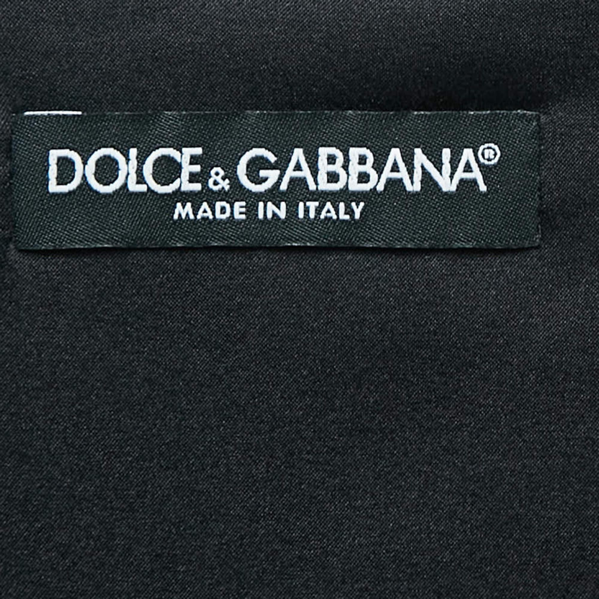 Women's Dolce & Gabbana Black Anthurium Print Satin Silk Midi Dress XL For Sale