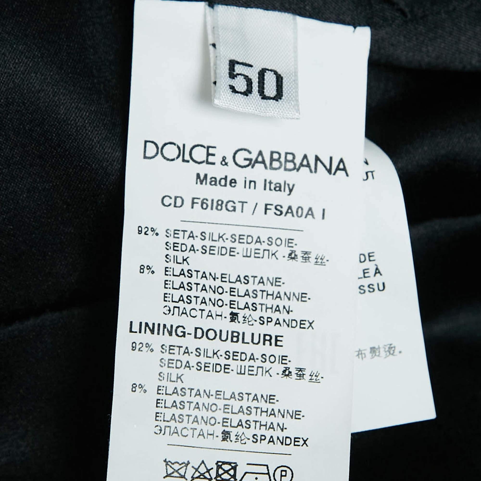 Dolce & Gabbana Black Anthurium Print Satin Silk Midi Dress XL For Sale 1
