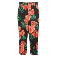 Used Dolce & Gabbana Black Anthurium Print Stretch Cotton Skinny Pants S
