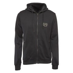 Dolce 
Gabbana Black Applique Detail Cotton Knit Hooded Jacket L