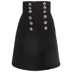 Dolce & Gabbana Black Applique Gabardine Button Detail Mini Skirt XS
