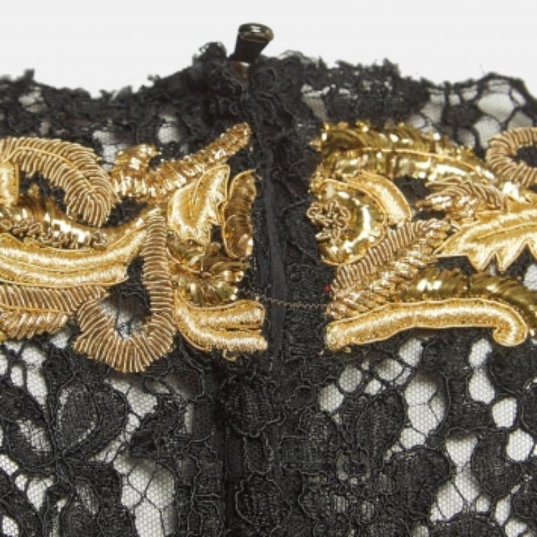 Dolce & Gabbana Black Baroque Goldwork Lace Long Sleeve Midi Dress M Bon état - En vente à Dubai, Al Qouz 2