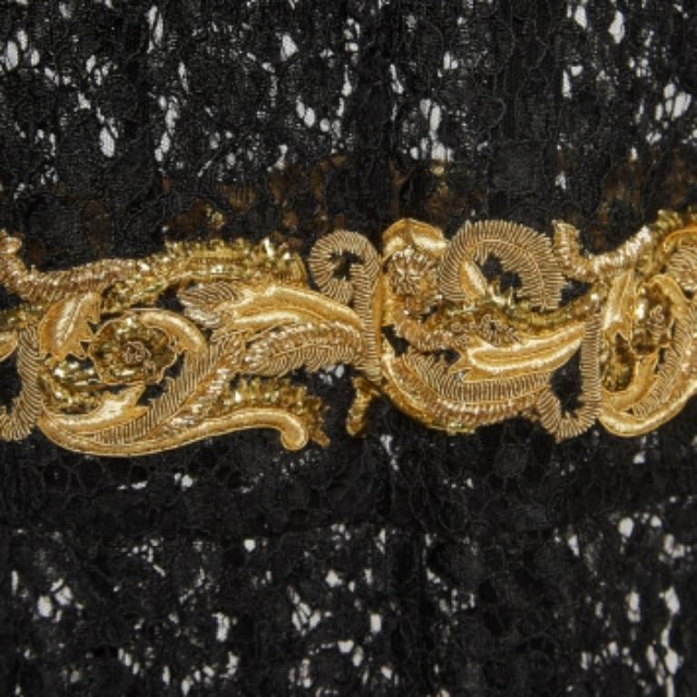 Dolce & Gabbana Black Baroque Goldwork Lace Long Sleeve Midi Dress M en vente 1