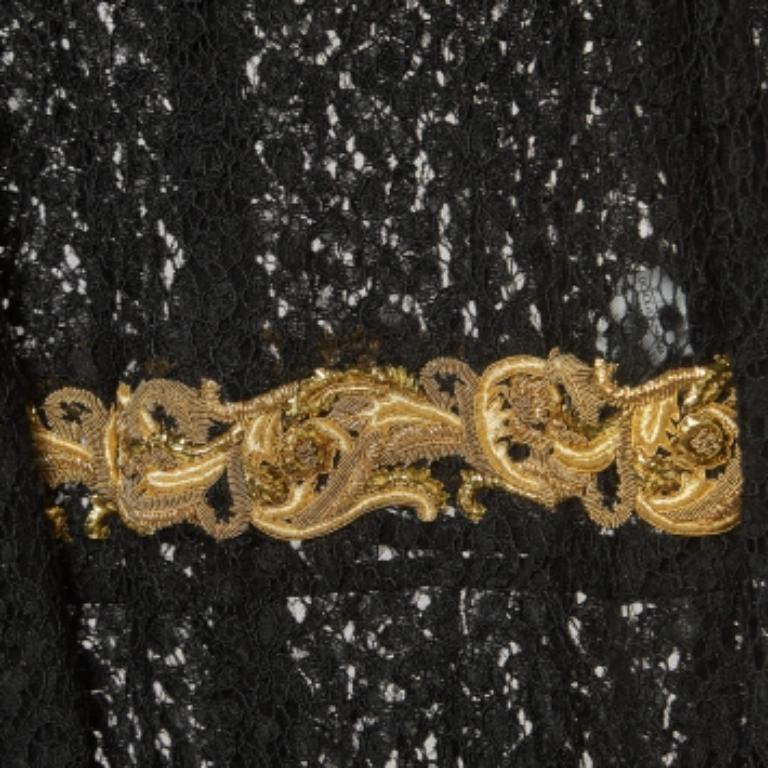Dolce & Gabbana Black Baroque Goldwork Lace Long Sleeve Midi Dress M en vente 2