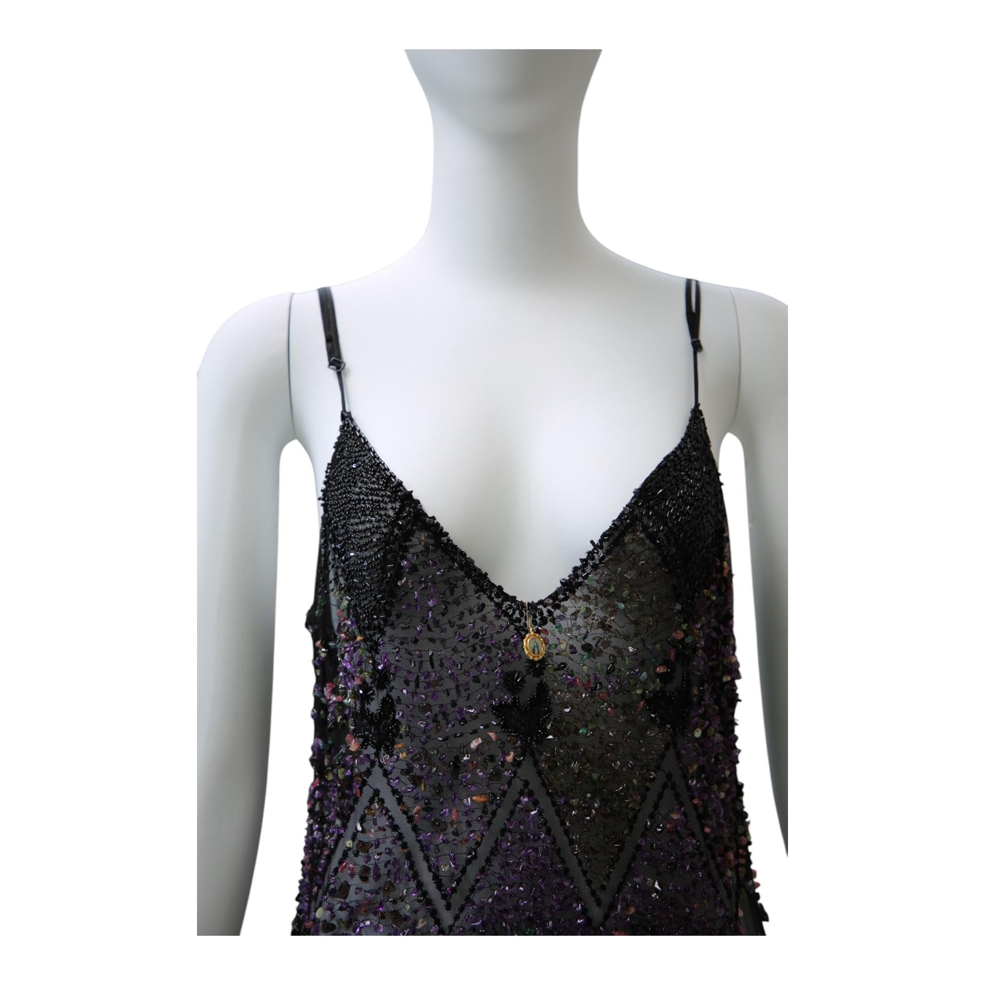 Nero Dolce & Gabbana - Slip Dress in pizzo nero con perline - Collezione anni '90 RARO in vendita