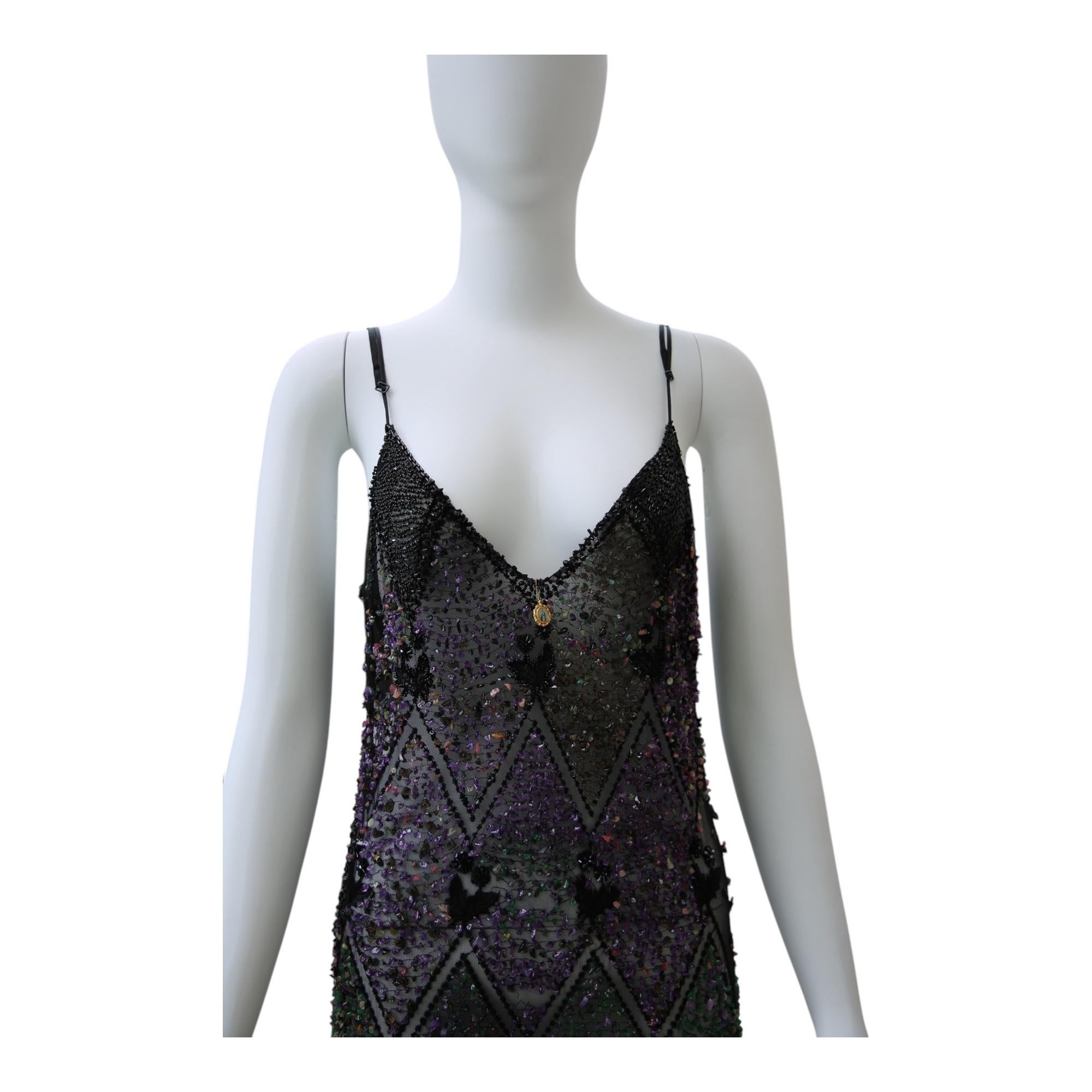 Dolce & Gabbana - Slip Dress in pizzo nero con perline - Collezione anni '90 RARO In condizioni ottime in vendita a Dallas, TX