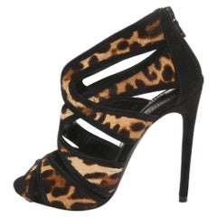 Dolce 
Gabbana Black/Beige Calf Hair Ankle Strap Sandals Size 36.5