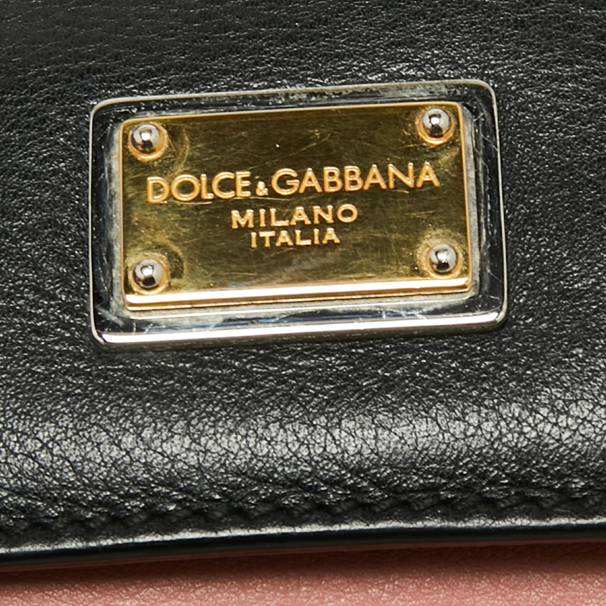 Dolce & Gabbana Black/Beige Leather Medium Miss Sicily Top Handle Bag 6