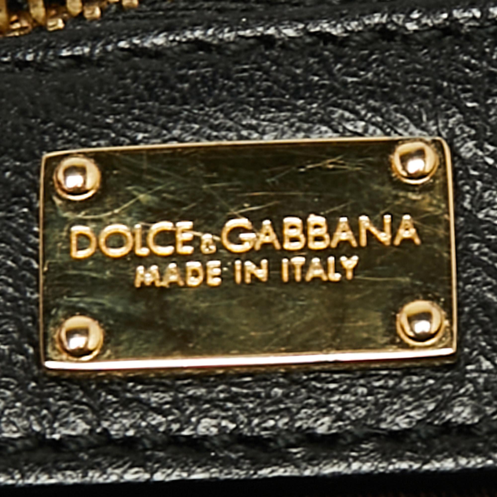 Dolce & Gabbana Black/Beige Leather Medium Miss Sicily Top Handle Bag 4