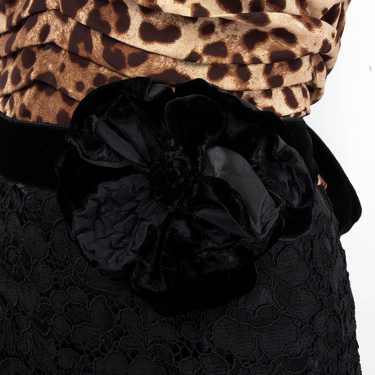 Black DOLCE & GABBANA black & beige LEOPARD & LACE BOW GOWN MAXI Dress 44 L For Sale