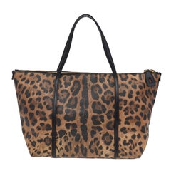 Dolce & Gabbana Black/Beige Leopard Print Coated Canvas Miss Escape Tote