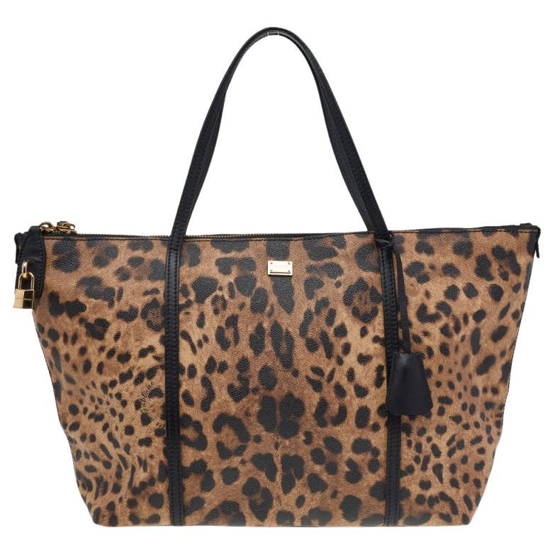 Dolce & Gabbana Black/Beige Leopard Print Coated Canvas Miss Escape Tote