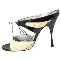 Dolce & Gabbana Black/Beige Patent And Python Leather Open Toe Sandals Size 40