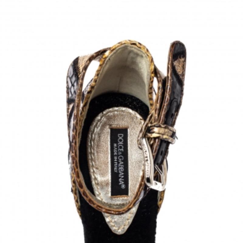 Dolce & Gabbana Black/Beige Python Ankle Strap Sandals Size 39 For Sale 1